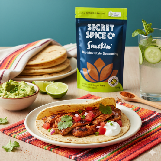 Smokin' Low FODMAP blend used in tacos and roasted vegetables