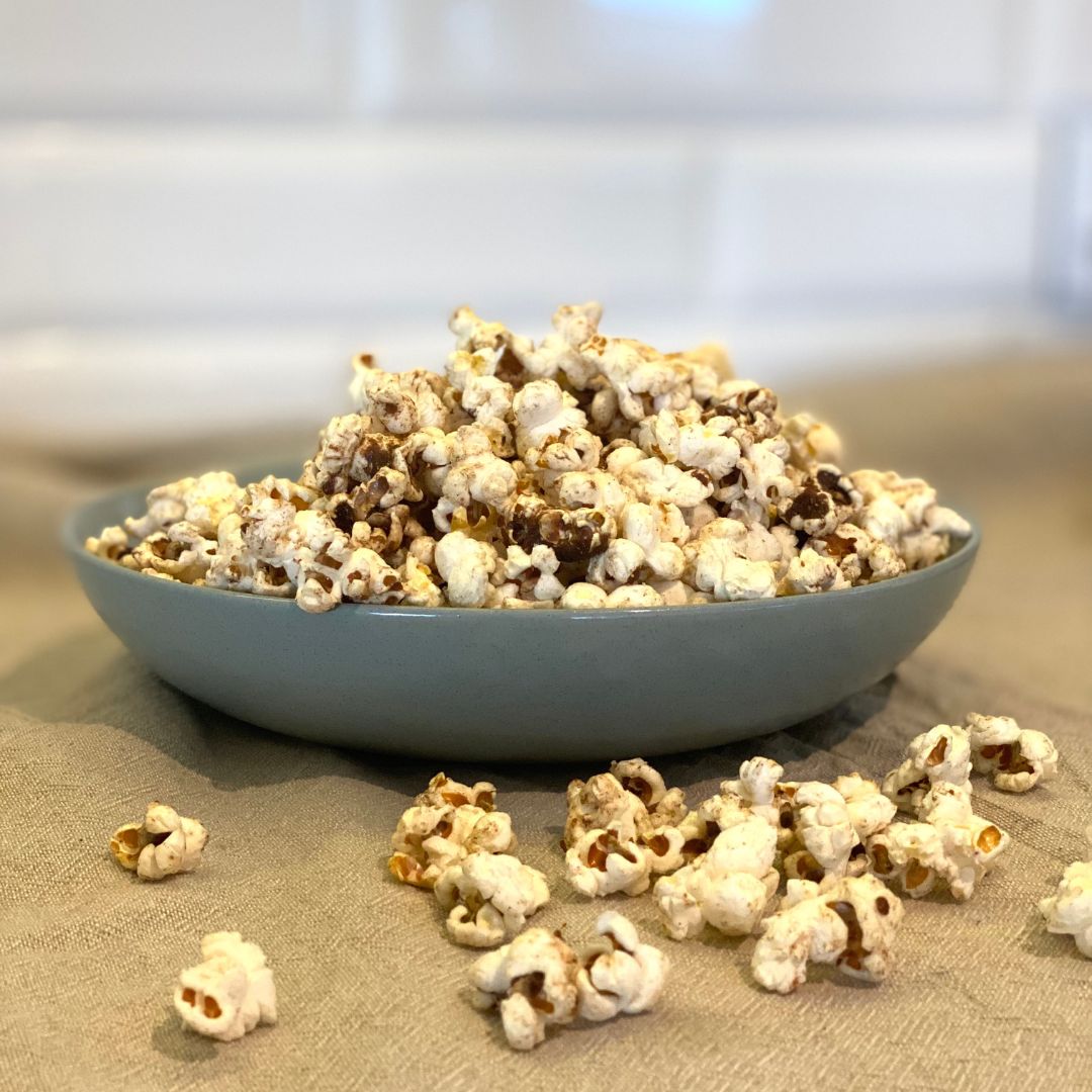 Sweet Spiced organic popcorn with butter and maple syrup