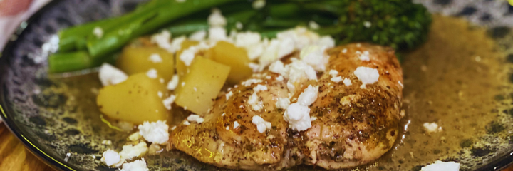 lemon chicken with garlic pepper salt and crumbled feta