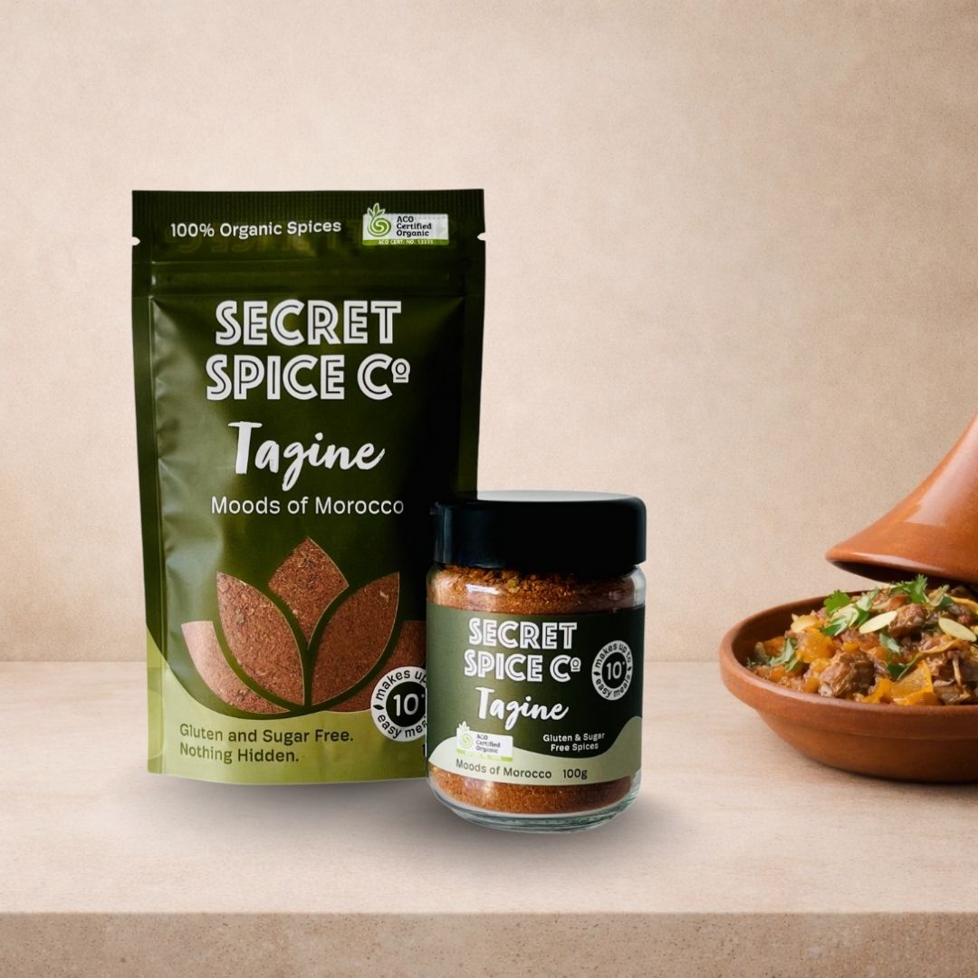 Tagine spice blend glass jar - Secret Spice Co salt-free certified organic blend