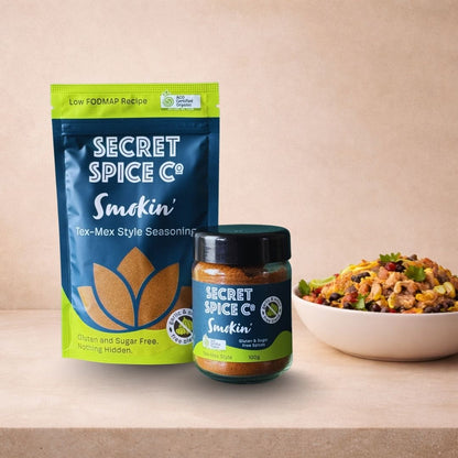 Smokin' Low FODMAP glass jar - Secret Spice Co certified organic blend