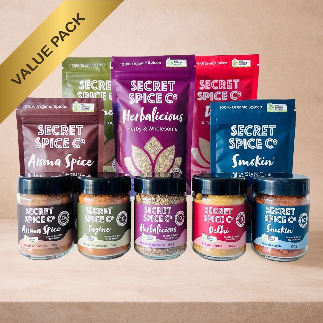 Salt Free Spice Bundle - five certified organic salt-free blends by Secret Spice Co